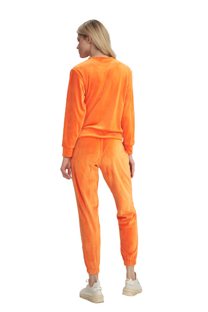 Spodnie Damskie - Dresowe Welurowe - pomarańczowe